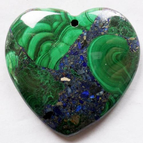 Q44954 Beautiful Malachite&pyrite heart pendant bead - Zdjęcie 1 z 1