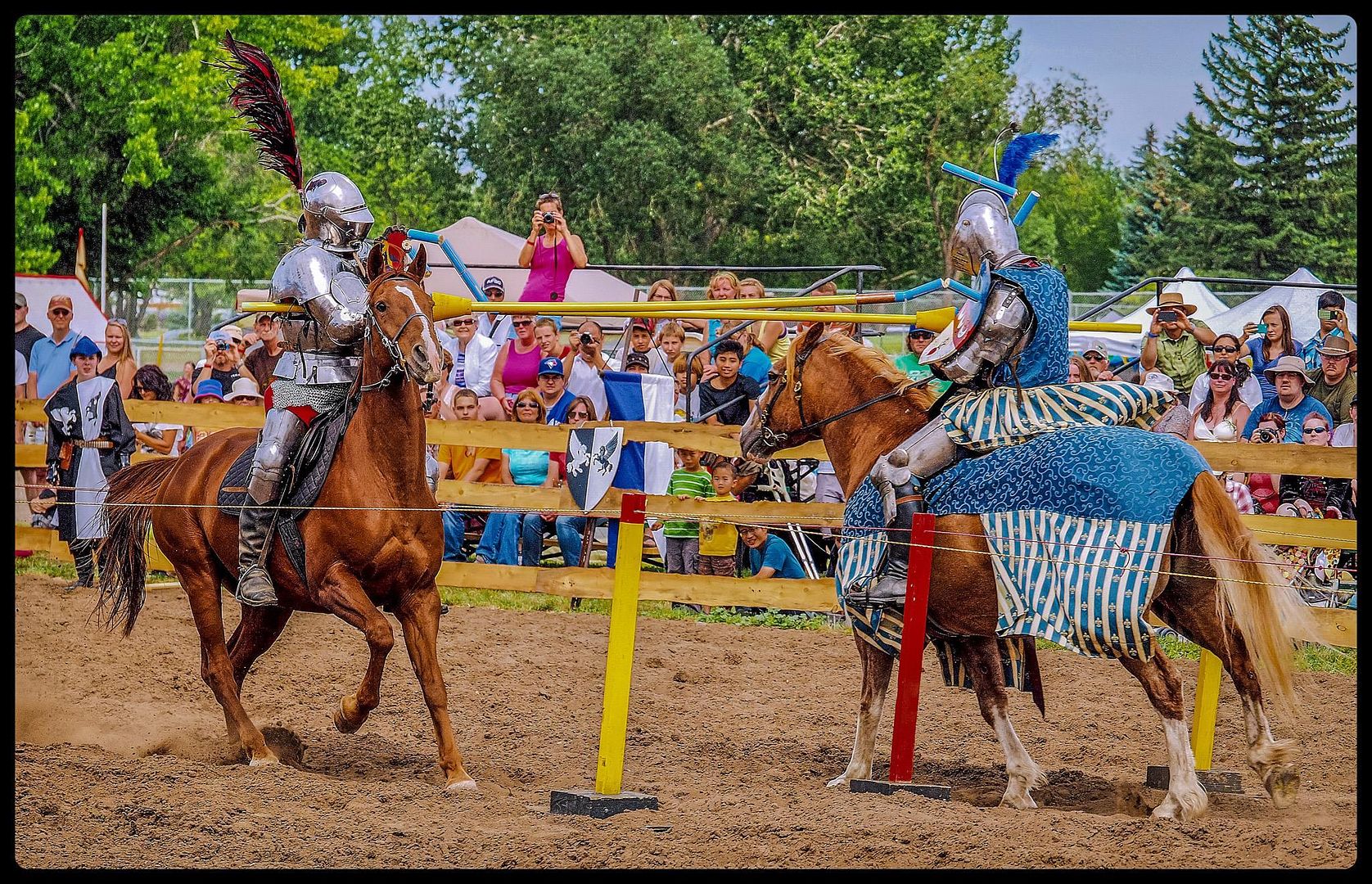 Jousters Jean Francois Drapeau of Canada and Nicola Corrarello of Italy at Brooks Medieval Faire Jousting Tournament 2014(photo by Grant Zelych)