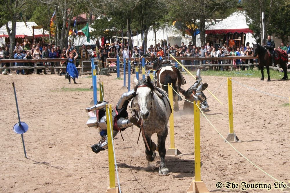 Another exciting shot that I caught of a double unhorsing with jousters Eddie Rigney(left) and James Johnson(right) during the Sherwood Forest Faire Jousting Tournament 2014. (photo by Zhi Zhu/The Jousting Life)
