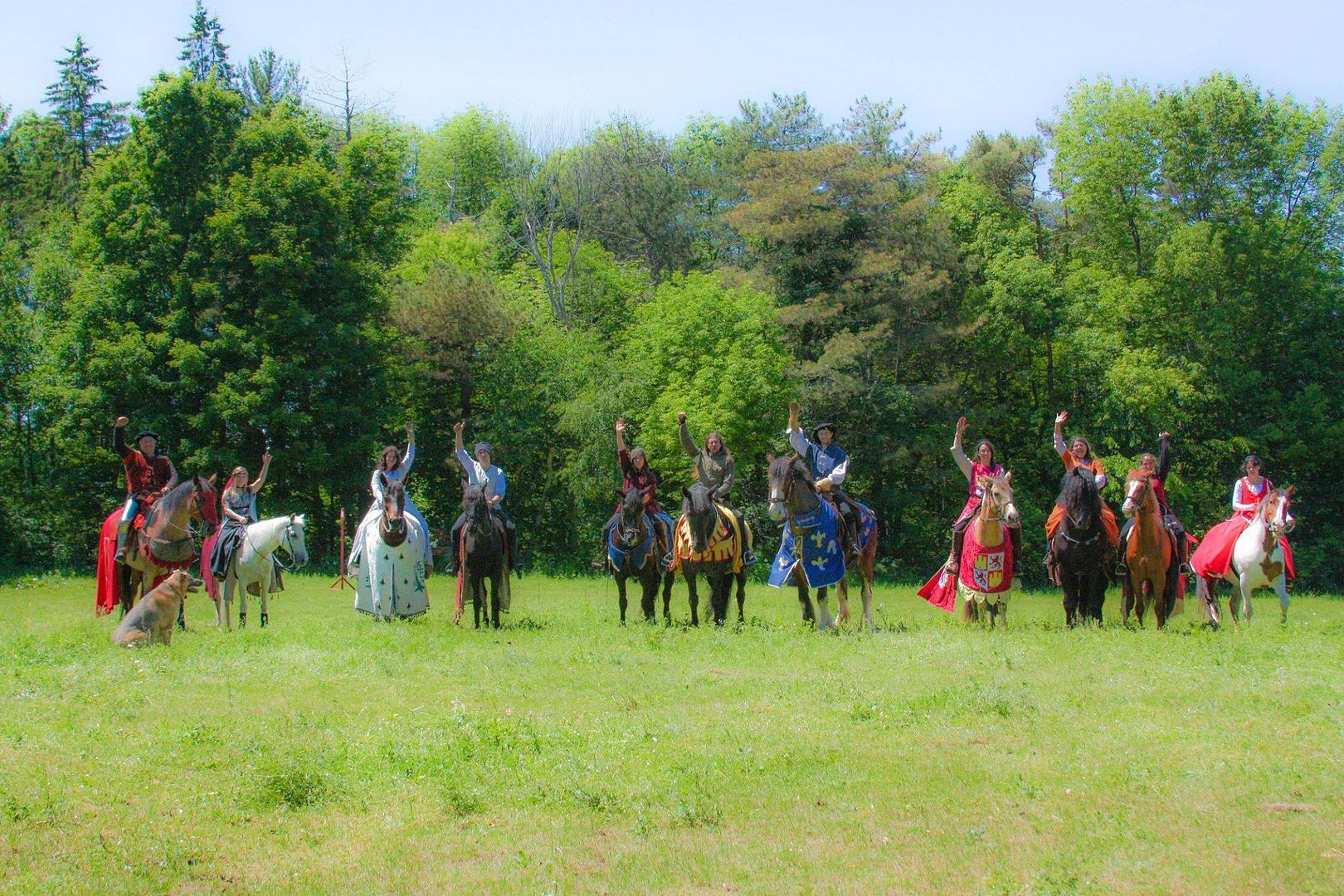 Many of the jousters and other participants at Pas de la Marche Argentee 2015 (photo by Pamela Lucas)