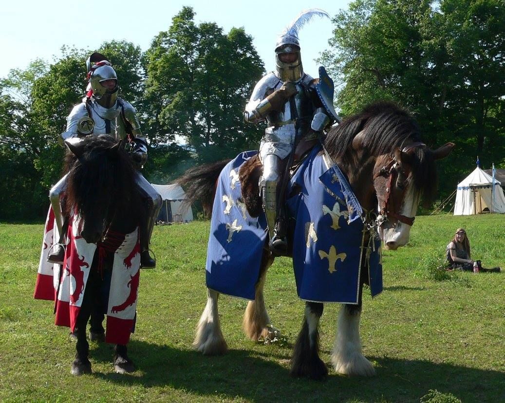Jousters Stephane Tremblay, winner of the jousting tournament,(left) and Jessy Dufresne, winner of the cross-country gauntlet,(right) at le Pas de la Marche Argentee 2015 (photo by Marie-Kirya Duff)