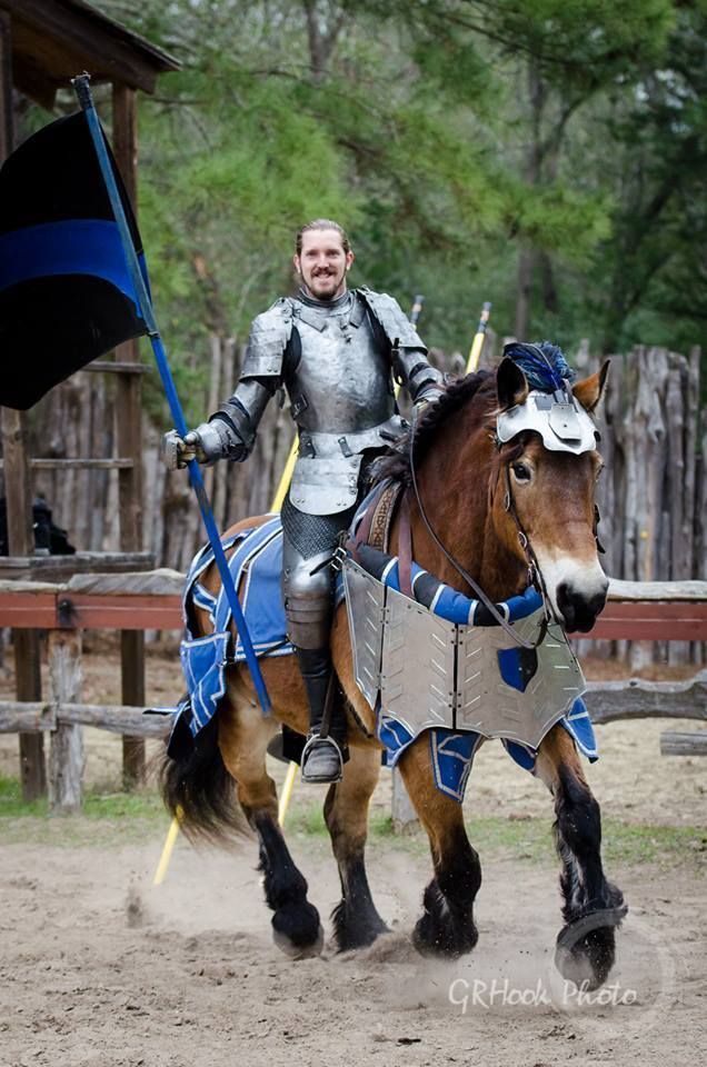Mark Desmond on the jousting horse Daisy, a Brabant mare (photo by GRHook Photo)