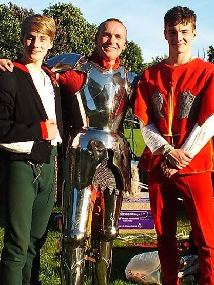 Jouster Andy Deane(center) with his two sons Oliver(left) and Henry(right) (photo by Andrew Balmforth)