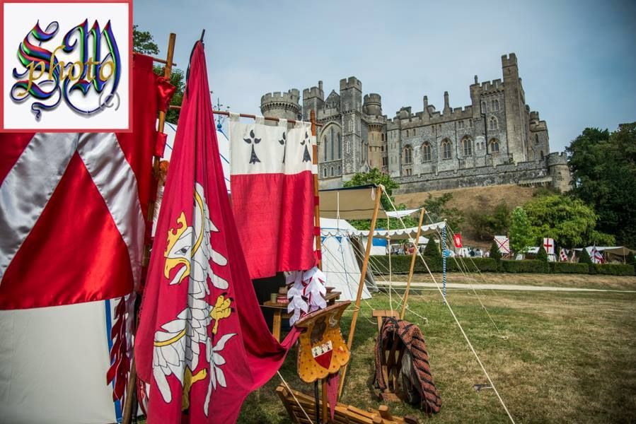 The Polish banner along with banners from the other jousting teams in front of Arundel Castle, 2014 (photo by Stephen Moss)
