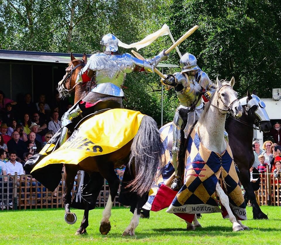 When one of the Royal Armouries team jousters at the Leeds Castle Grand Tournament 2014 was injured, Andy Deane was invited to take his place in the mounted melee. Here Andy(left) fights against Mark Caple(right). (photo by Richard Pearn)