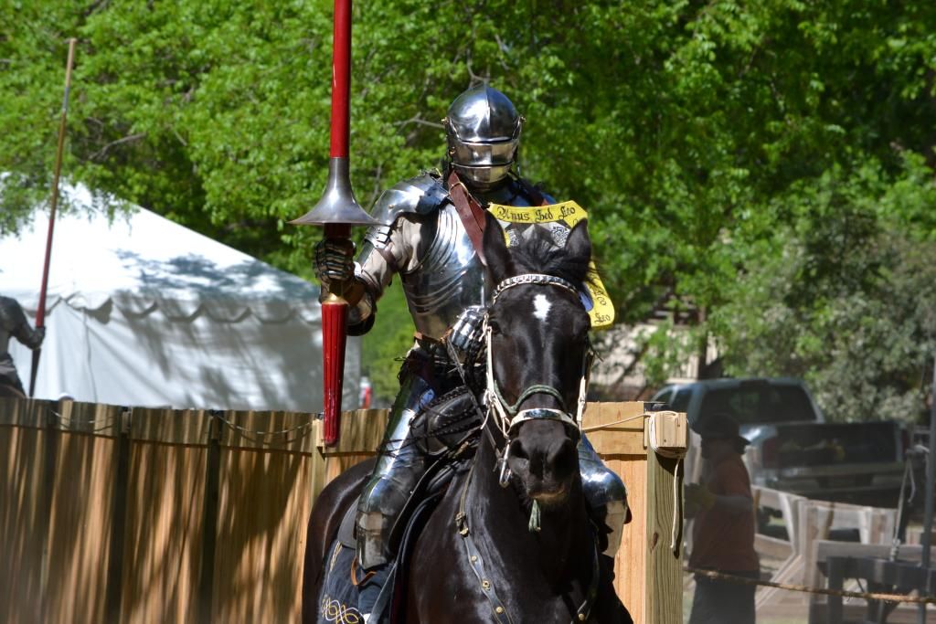 Steve Hemphill on his jousting horse Tinkerbell during the first Lysts on the Lake competitive jousting tournament in 2011 (photo by Christopher Vaughn Strever)