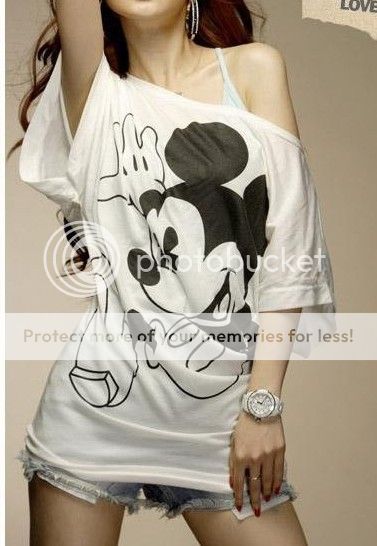 Cute Mickey Mouse Loose White Ladies T shirt  